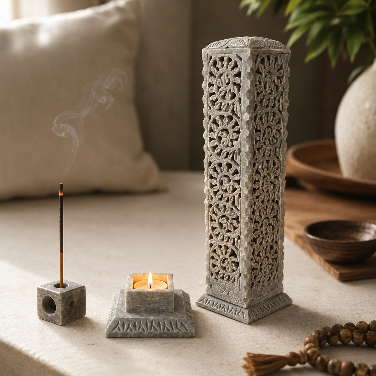 Long Marble Candle & Incense Holder – handmade product view 3