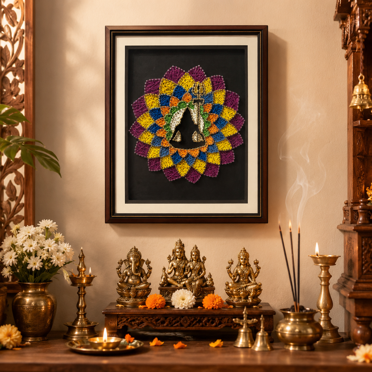 Shiv ji Mandala Framed String Art – handmade product view 1