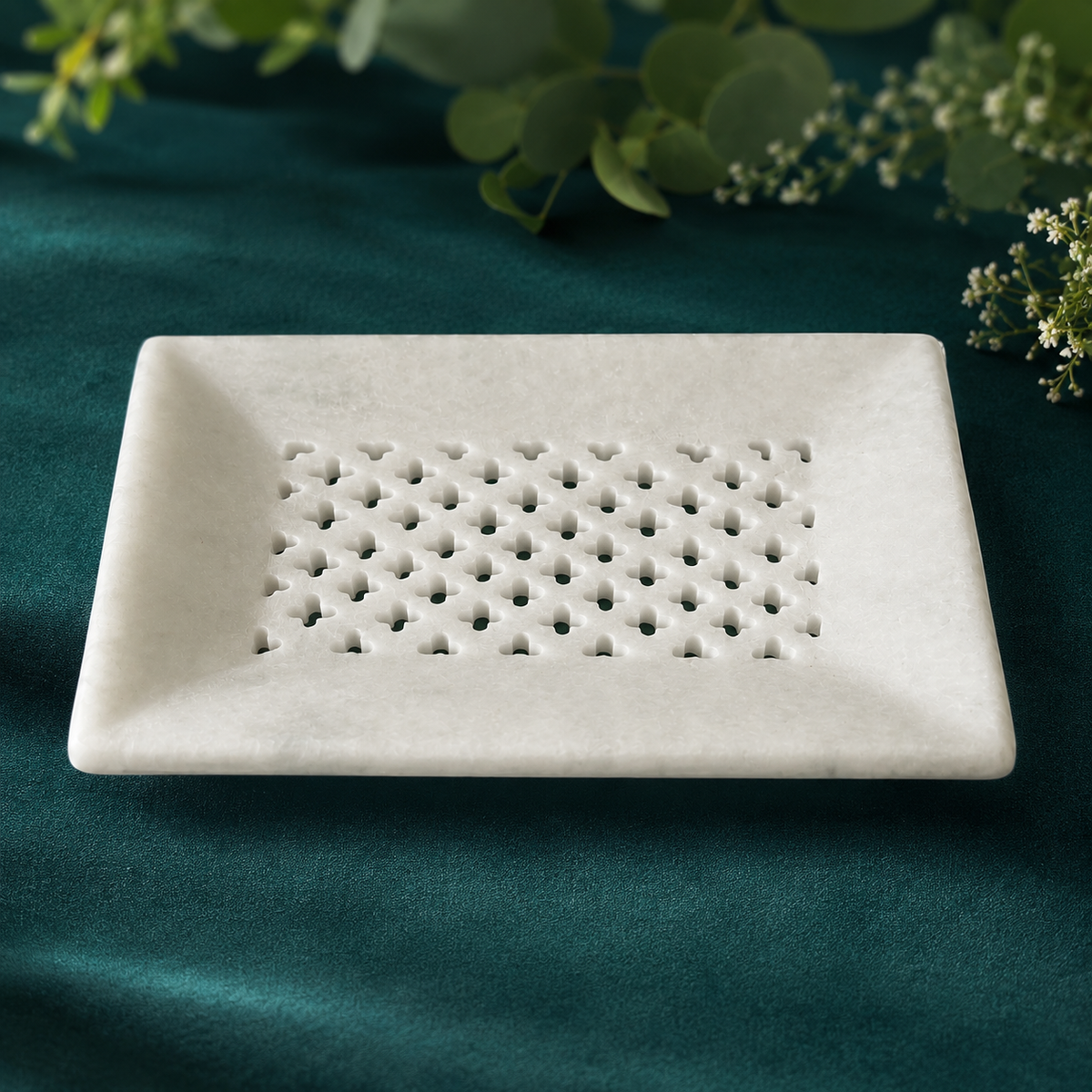 Small Jali-Carved Marble Decorative Tray – handmade product view 3