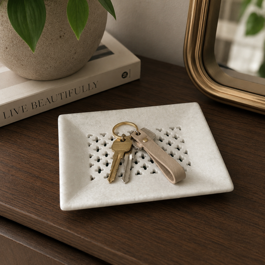 Small Jali-Carved Marble Decorative Tray – handmade product view 2