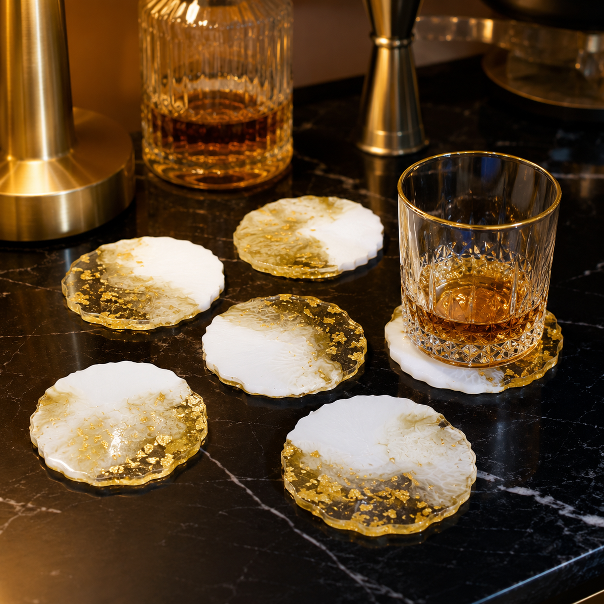 White & Gold Marble Resin Coasters – handmade product view 9