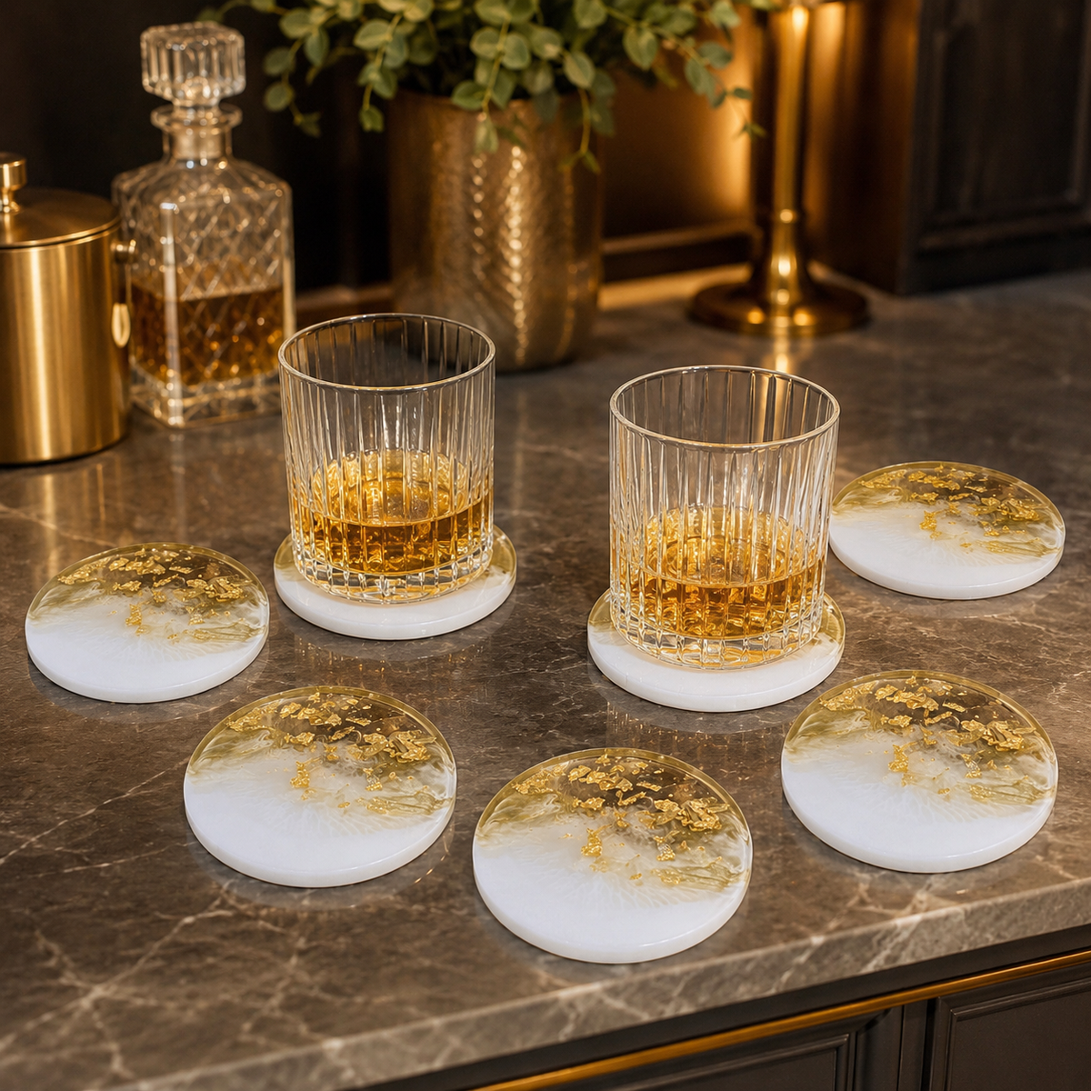White & Gold Marble Resin Coasters – handmade product view 8