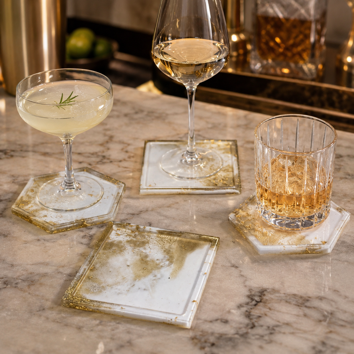 White & Gold Marble Resin Coasters – handmade product view 10