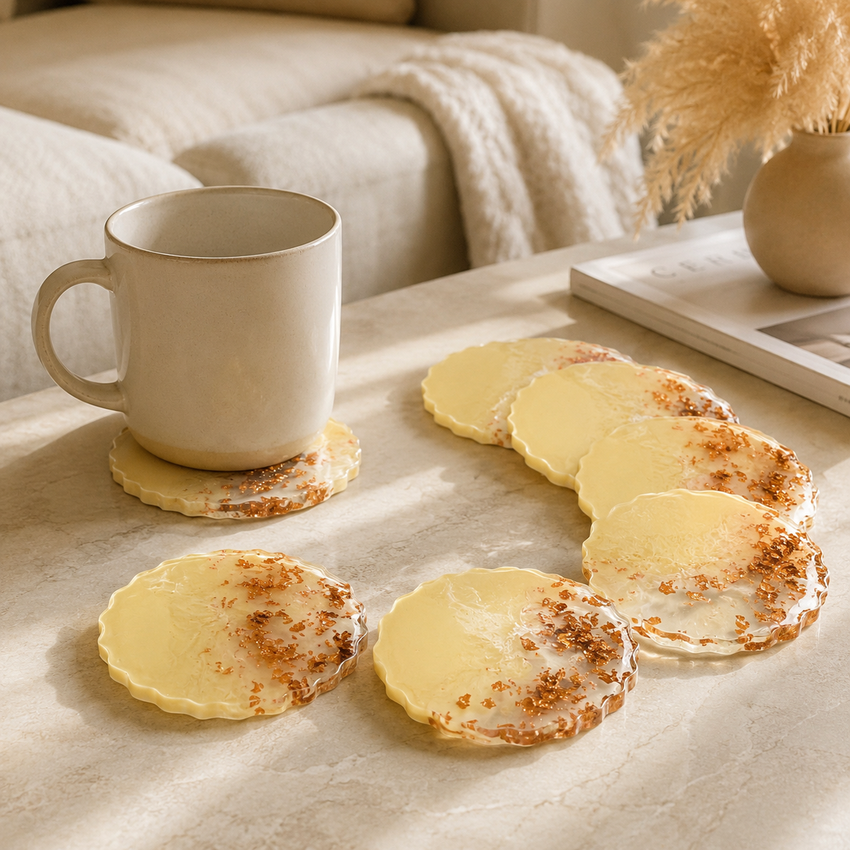 Cream & Rose Gold Ombre Resin Coasters – handmade product view 1