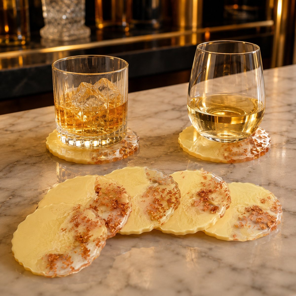 Cream & Rose Gold Ombre Resin Coasters – handmade product view 5