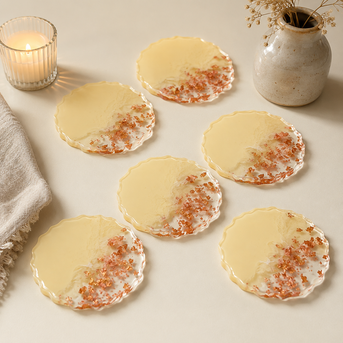 Cream & Rose Gold Ombre Resin Coasters – handmade product view 6